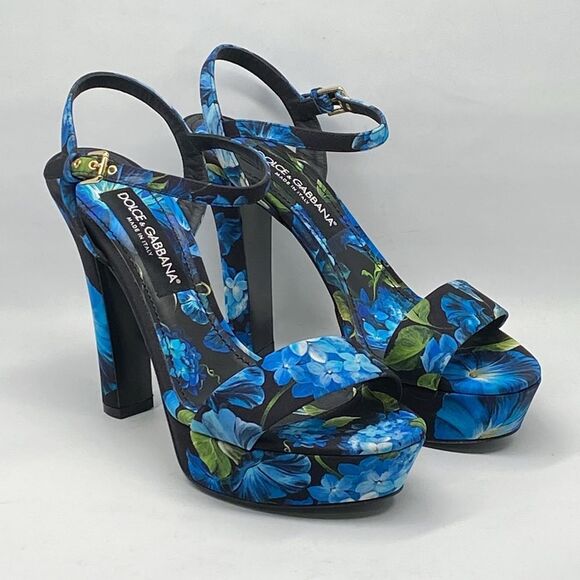 Dolce & Gabbana floral-print gabardine platform sandals size 40 - Picture 1 of 15